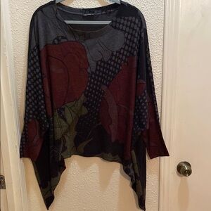 Nally & Millie Black and Red Floral oversized sweater